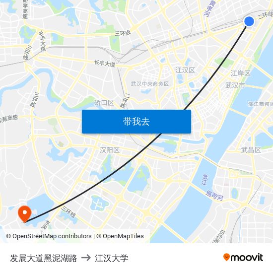 发展大道黑泥湖路 to 江汉大学 map