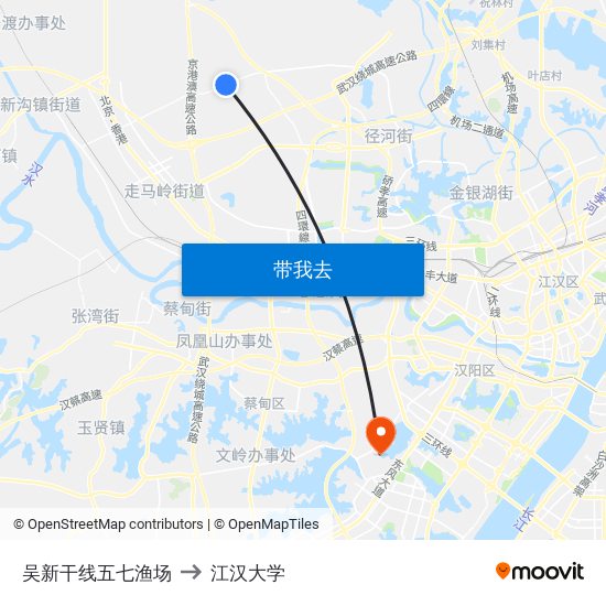 吴新干线五七渔场 to 江汉大学 map