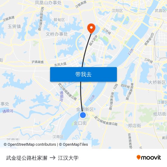 武金堤公路杜家澥 to 江汉大学 map