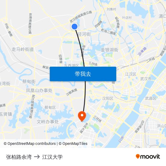 张柏路余湾 to 江汉大学 map