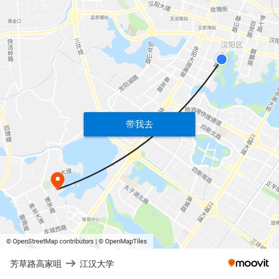 芳草路高家咀 to 江汉大学 map