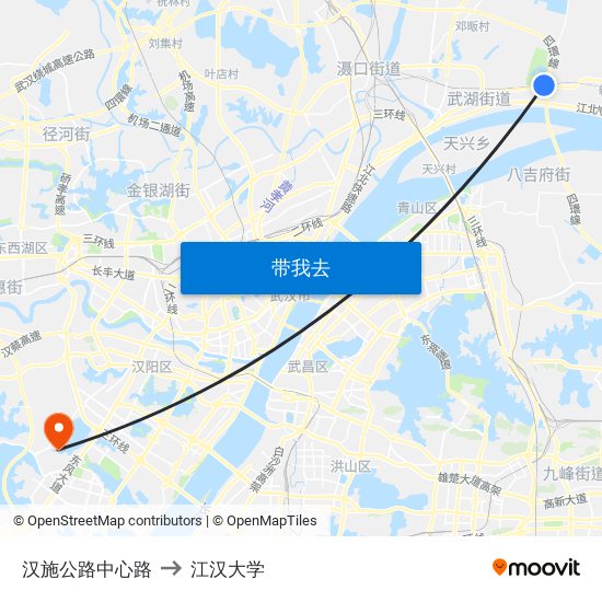 汉施公路中心路 to 江汉大学 map