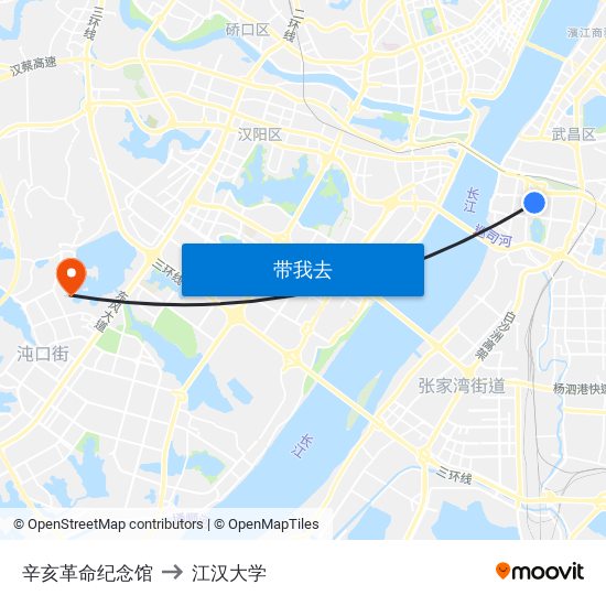 辛亥革命纪念馆 to 江汉大学 map