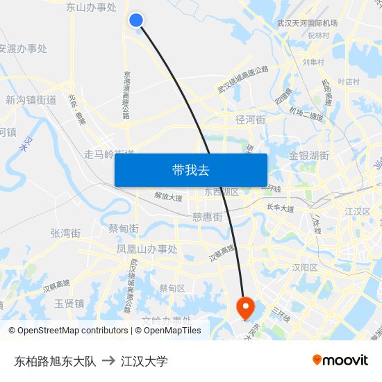 东柏路旭东大队 to 江汉大学 map