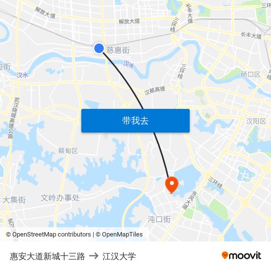 惠安大道新城十三路 to 江汉大学 map