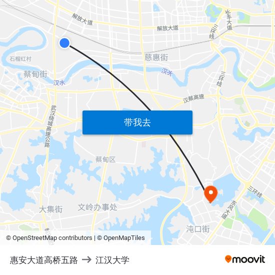 惠安大道高桥五路 to 江汉大学 map