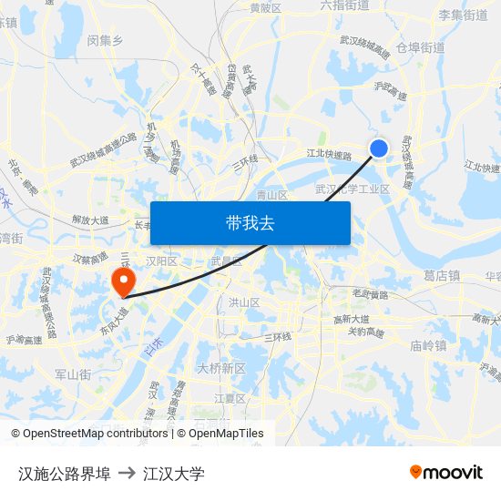 汉施公路界埠 to 江汉大学 map