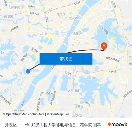 开发区二中 to 武汉工程大学邮电与信息工程学院(邮科院校区) map