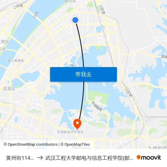 黄州街114街坊 to 武汉工程大学邮电与信息工程学院(邮科院校区) map