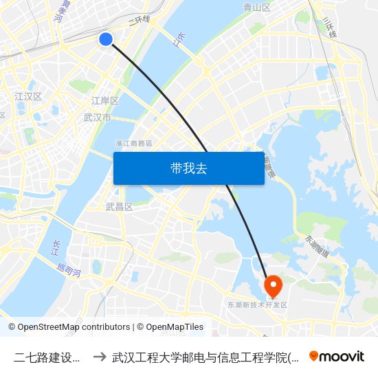 二七路建设大道口 to 武汉工程大学邮电与信息工程学院(邮科院校区) map