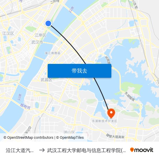 沿江大道汽渡码头 to 武汉工程大学邮电与信息工程学院(邮科院校区) map