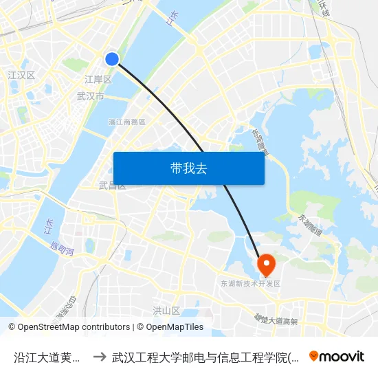 沿江大道黄浦大街 to 武汉工程大学邮电与信息工程学院(邮科院校区) map