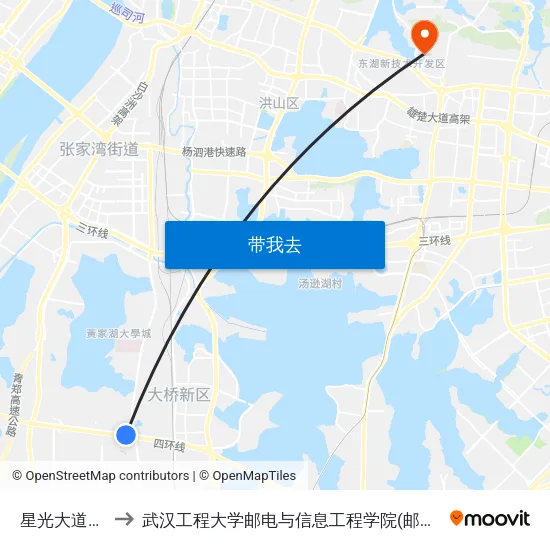 星光大道豹山 to 武汉工程大学邮电与信息工程学院(邮科院校区) map