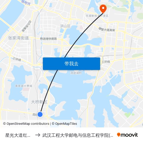星光大道红旗小区 to 武汉工程大学邮电与信息工程学院(邮科院校区) map