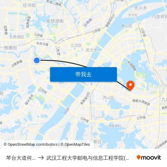 琴台大道何家湾 to 武汉工程大学邮电与信息工程学院(邮科院校区) map