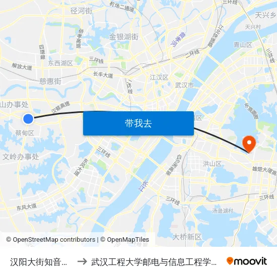 汉阳大街知音湖大道口 to 武汉工程大学邮电与信息工程学院(邮科院校区) map