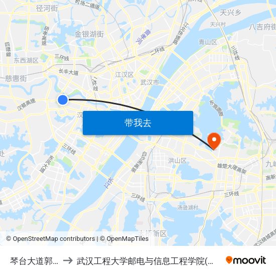琴台大道郭家湾 to 武汉工程大学邮电与信息工程学院(邮科院校区) map