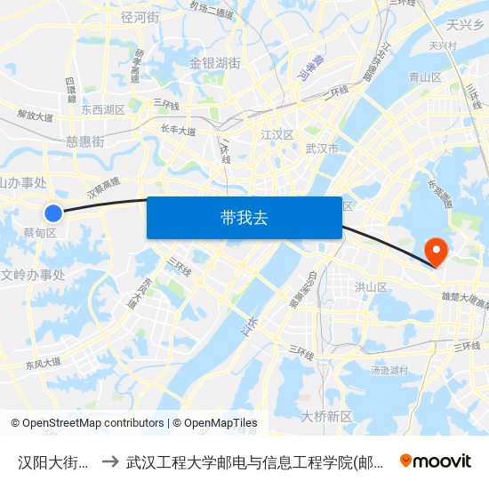 汉阳大街黄陵 to 武汉工程大学邮电与信息工程学院(邮科院校区) map