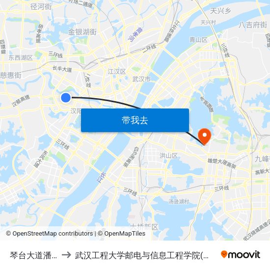 琴台大道潘家湾 to 武汉工程大学邮电与信息工程学院(邮科院校区) map