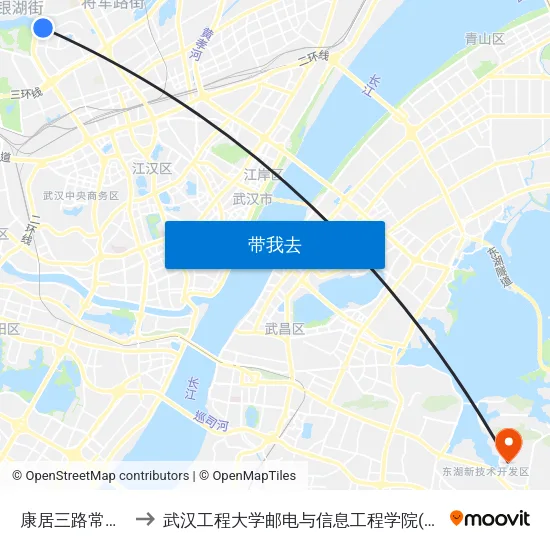 康居三路常青一中 to 武汉工程大学邮电与信息工程学院(邮科院校区) map