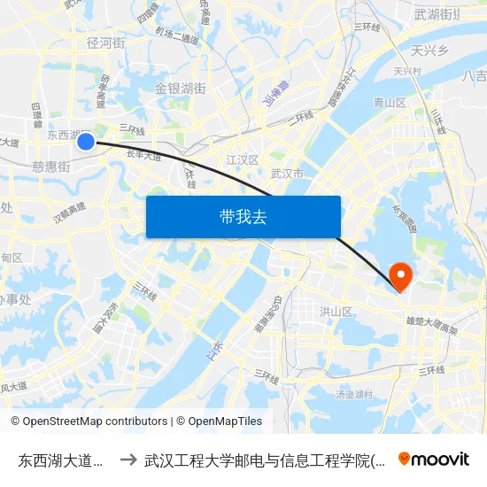 东西湖大道二雅路 to 武汉工程大学邮电与信息工程学院(邮科院校区) map