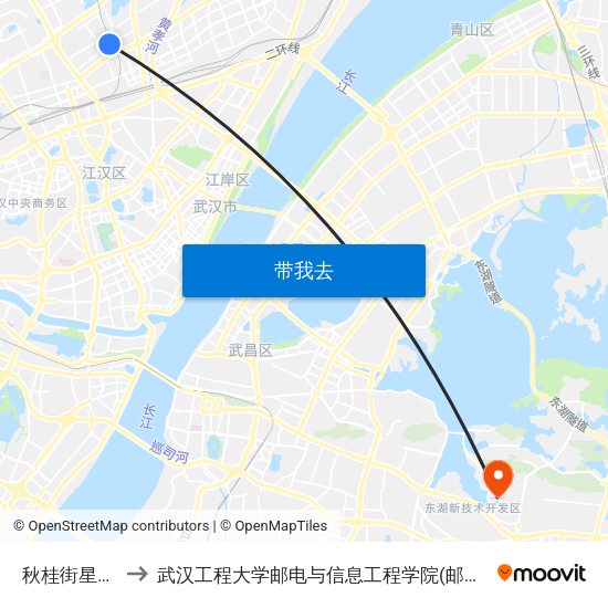 秋桂街星悦城 to 武汉工程大学邮电与信息工程学院(邮科院校区) map