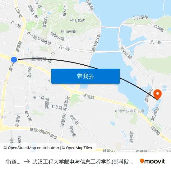 街道口 to 武汉工程大学邮电与信息工程学院(邮科院校区) map