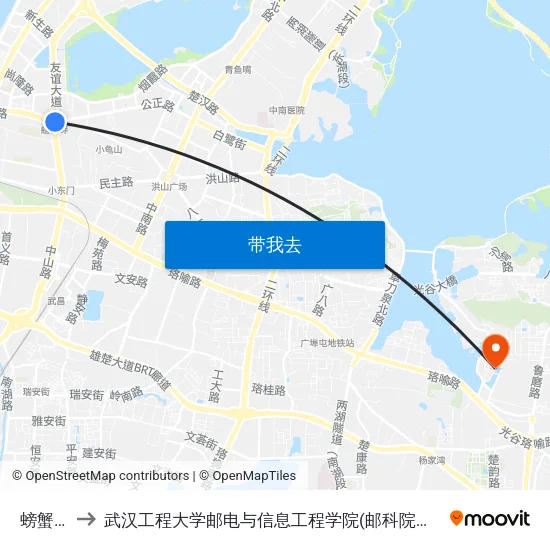 螃蟹岬 to 武汉工程大学邮电与信息工程学院(邮科院校区) map