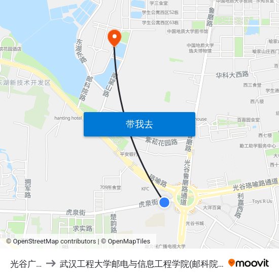 光谷广场 to 武汉工程大学邮电与信息工程学院(邮科院校区) map