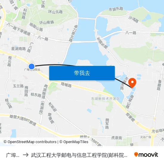 广埠屯 to 武汉工程大学邮电与信息工程学院(邮科院校区) map