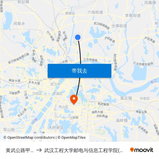 黄武公路甲山村 to 武汉工程大学邮电与信息工程学院(邮科院校区) map