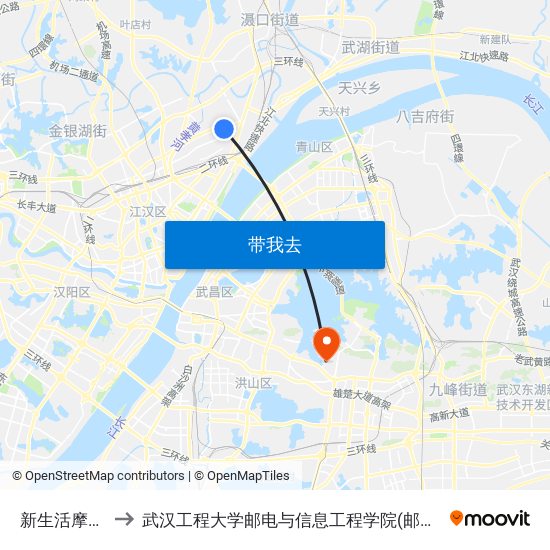 新生活摩尔城 to 武汉工程大学邮电与信息工程学院(邮科院校区) map