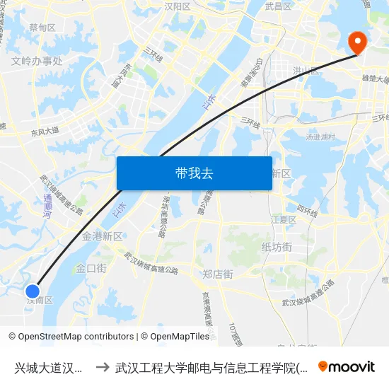 兴城大道汉南一中 to 武汉工程大学邮电与信息工程学院(邮科院校区) map