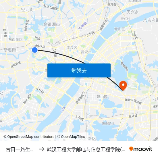 古田一路生鲜市场 to 武汉工程大学邮电与信息工程学院(邮科院校区) map