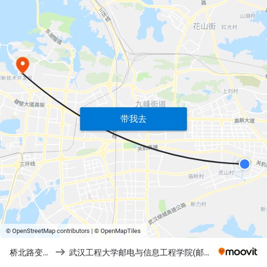 桥北路变电站 to 武汉工程大学邮电与信息工程学院(邮科院校区) map