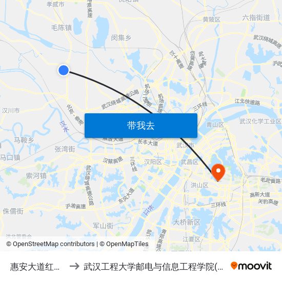 惠安大道红星三队 to 武汉工程大学邮电与信息工程学院(邮科院校区) map