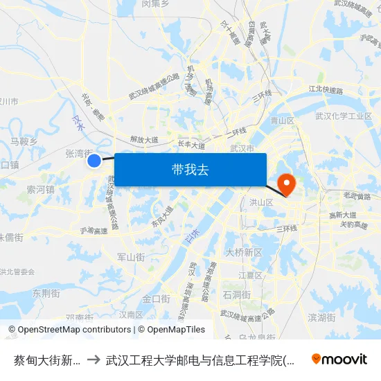 蔡甸大街新庙村 to 武汉工程大学邮电与信息工程学院(邮科院校区) map