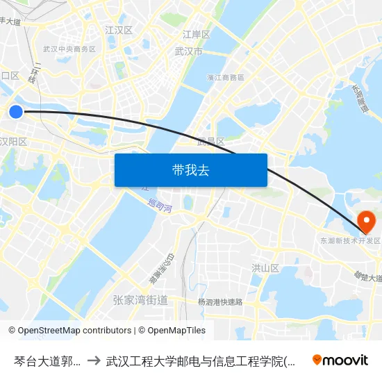 琴台大道郭茨口 to 武汉工程大学邮电与信息工程学院(邮科院校区) map
