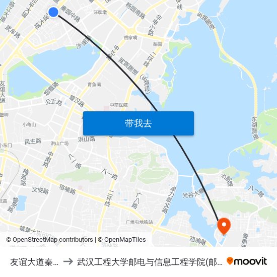 友谊大道秦园居 to 武汉工程大学邮电与信息工程学院(邮科院校区) map