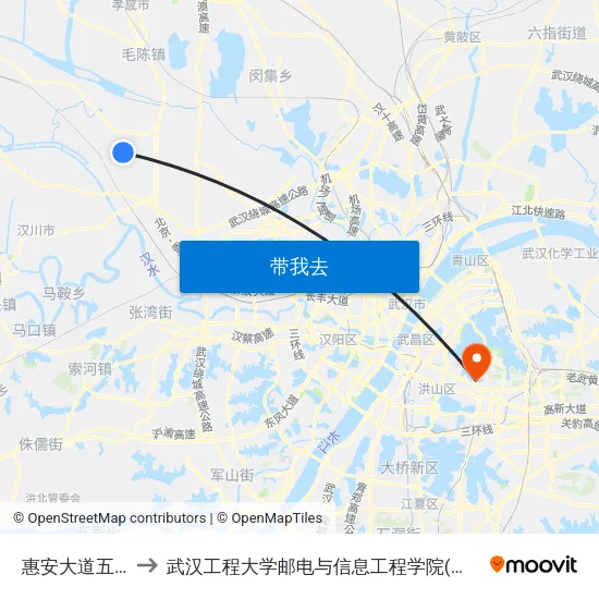 惠安大道五龙台 to 武汉工程大学邮电与信息工程学院(邮科院校区) map