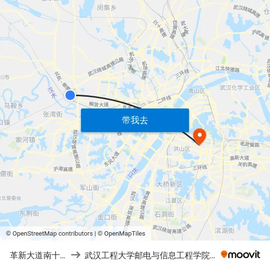 革新大道南十三支沟 to 武汉工程大学邮电与信息工程学院(邮科院校区) map
