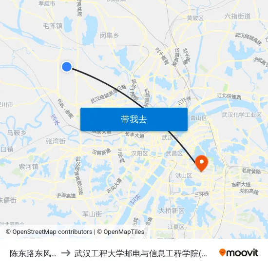 陈东路东风大队 to 武汉工程大学邮电与信息工程学院(邮科院校区) map