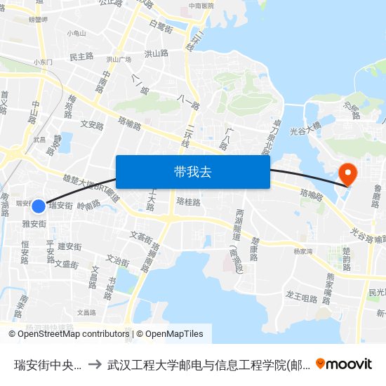 瑞安街中央花园 to 武汉工程大学邮电与信息工程学院(邮科院校区) map