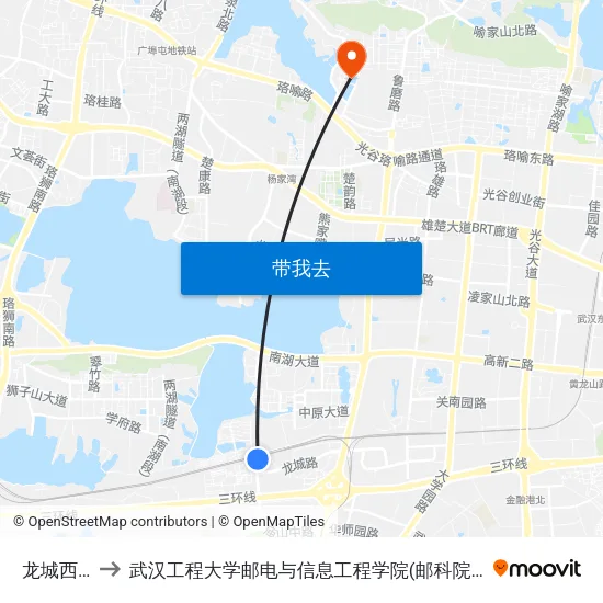 龙城西路 to 武汉工程大学邮电与信息工程学院(邮科院校区) map