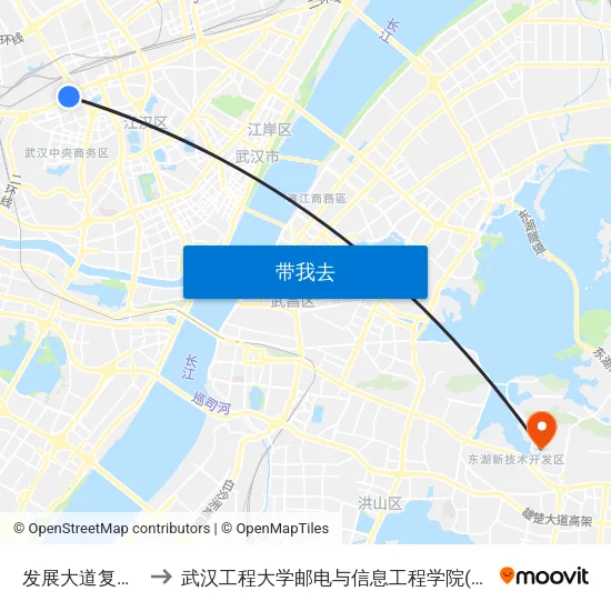 发展大道复兴二村 to 武汉工程大学邮电与信息工程学院(邮科院校区) map