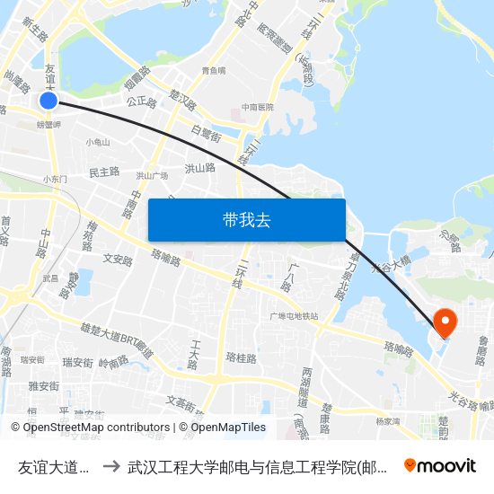 友谊大道沙湖 to 武汉工程大学邮电与信息工程学院(邮科院校区) map