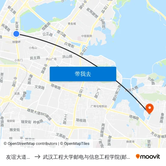 友谊大道沙湖 to 武汉工程大学邮电与信息工程学院(邮科院校区) map