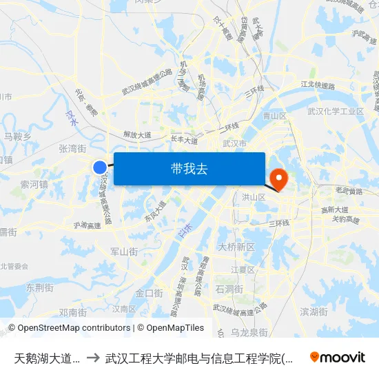 天鹅湖大道高庙 to 武汉工程大学邮电与信息工程学院(邮科院校区) map