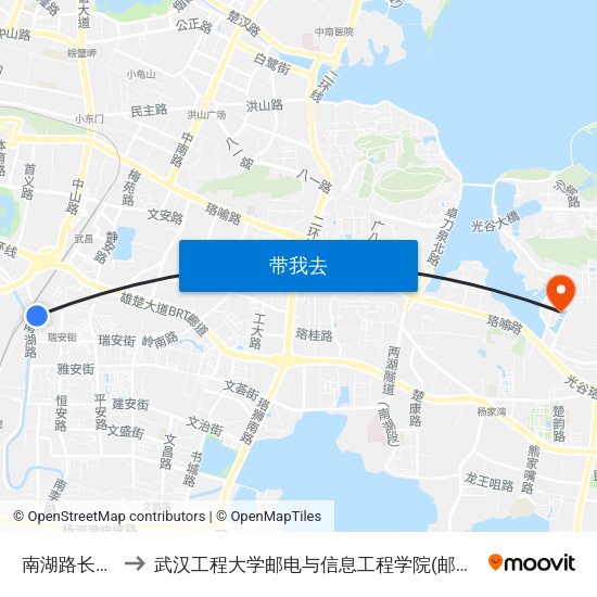 南湖路长虹桥 to 武汉工程大学邮电与信息工程学院(邮科院校区) map