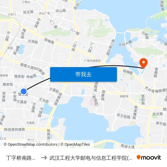 丁字桥南路北港村 to 武汉工程大学邮电与信息工程学院(邮科院校区) map